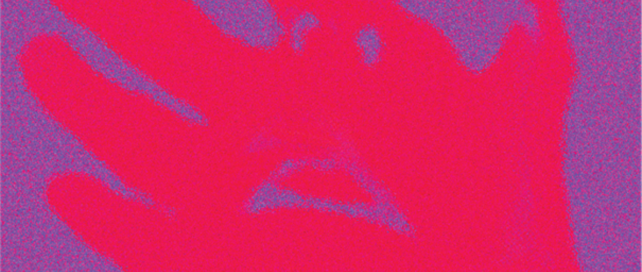 red hand on violet background