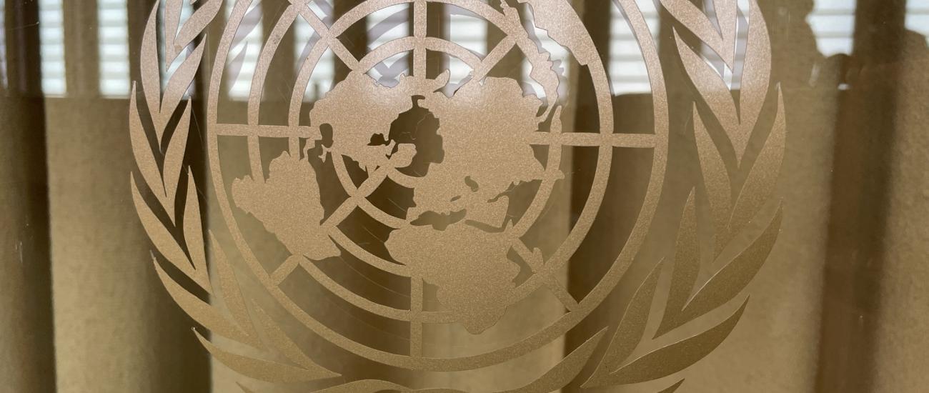 UN logo on window