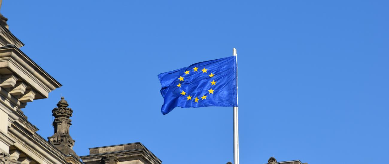 EU flags in front of building