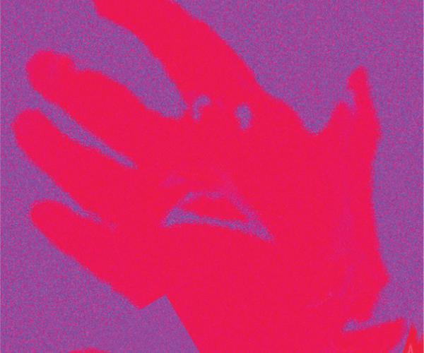 red hand on violet background