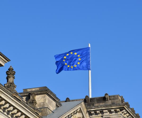 EU flags in front of building